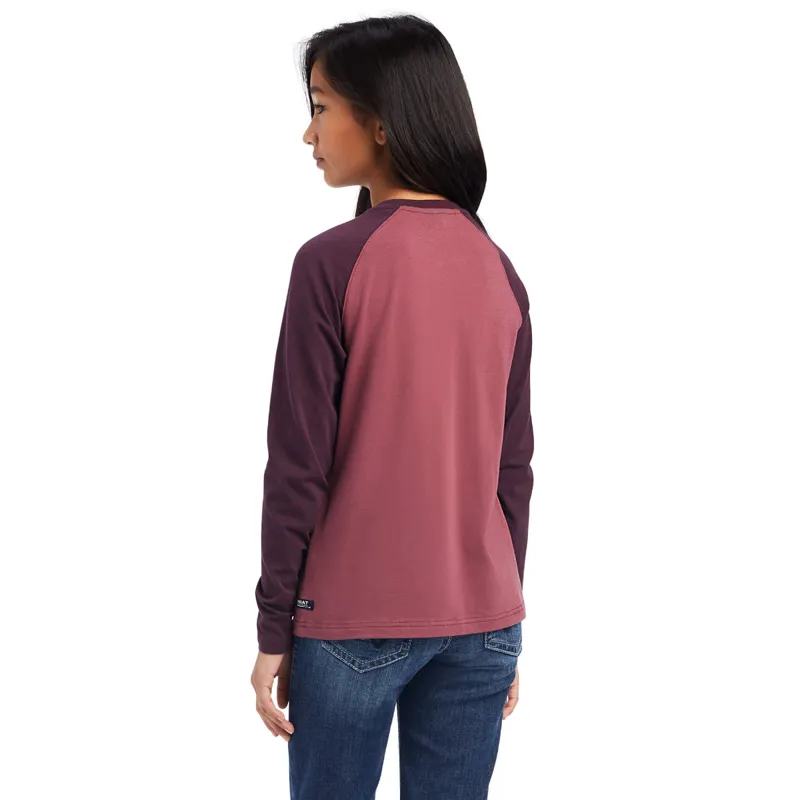 Ariat Youth Varsity Long Sleeve T-Shirt - Mulberry/Nostalgia Rose-1